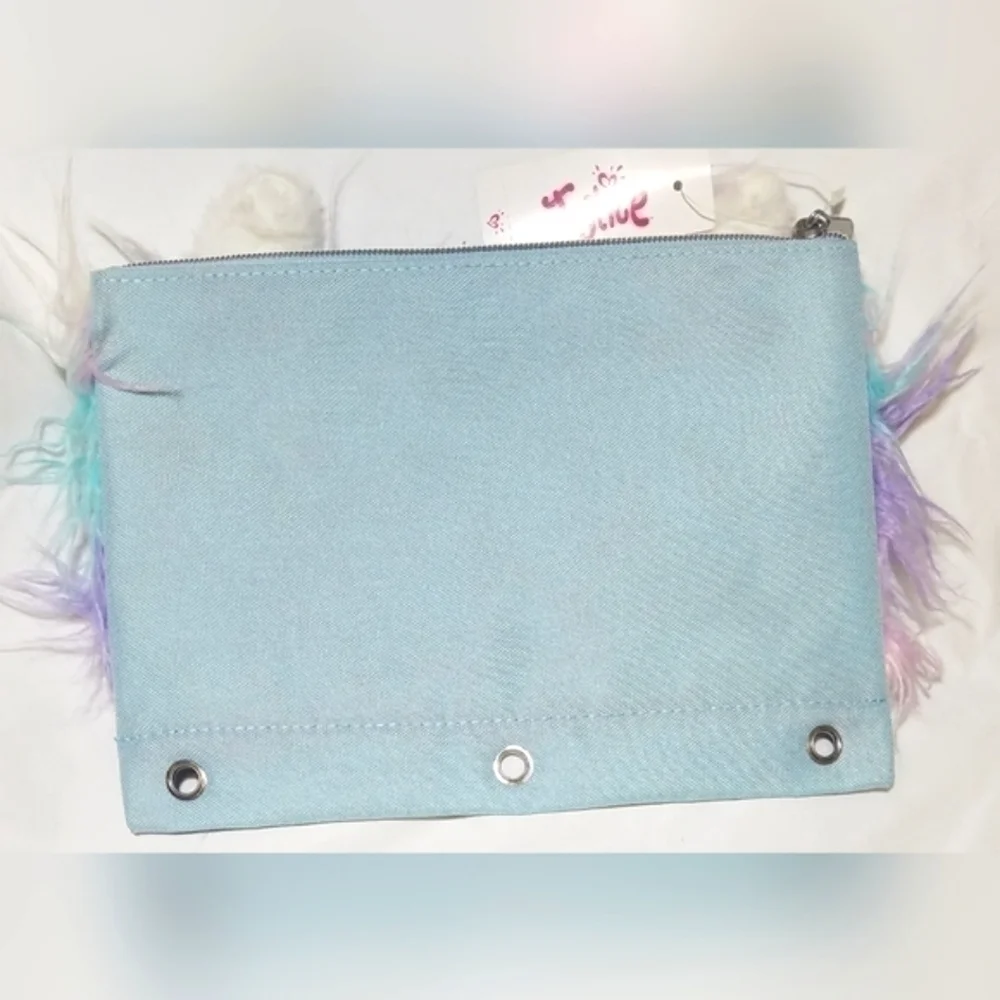 Justice Fuzzy Unicorn Themed Pencil/Pens Ring Binder Case